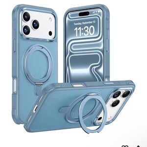 iPhone 17 pro max Light Blue Phone Case with Rotatable Ring Stand